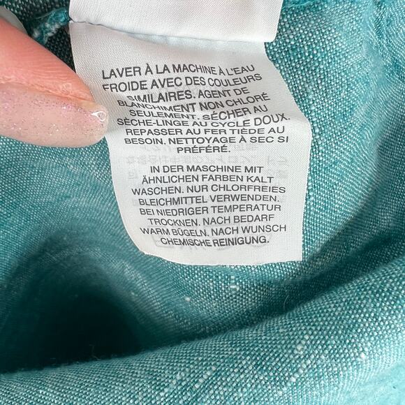 J Crew Baird McNutt Irish Linen Turquoise Blue Long Sleeves Popover Top Size 0 - Picture 12 of 12